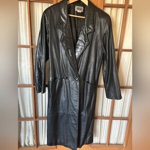 Black Leather Long Coat - Women’s Classic Trench